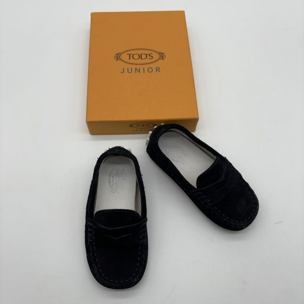 Tod's Kids Blue Suede Moccasins 22